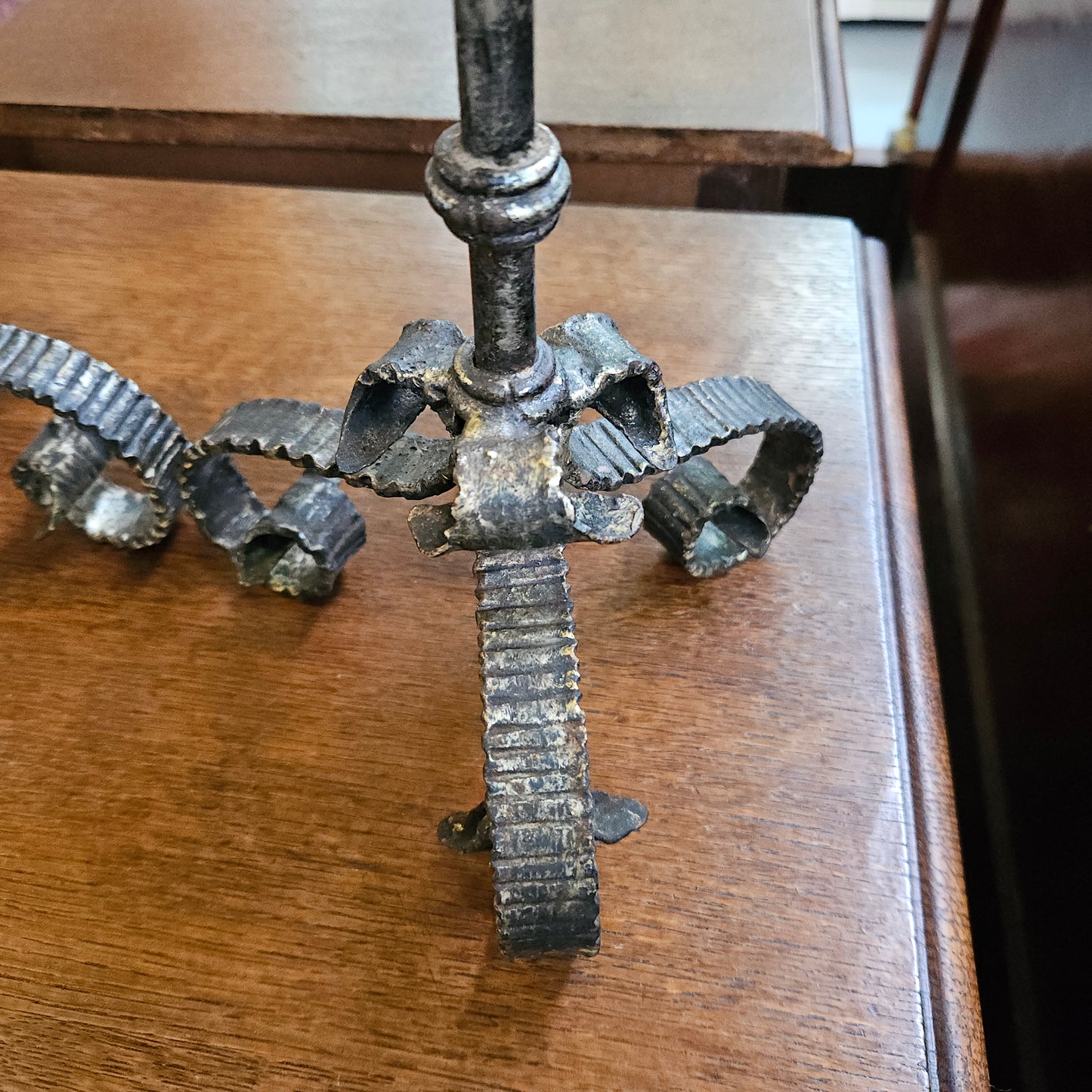 Rustic Pair of Wrought Iron Candlesticks