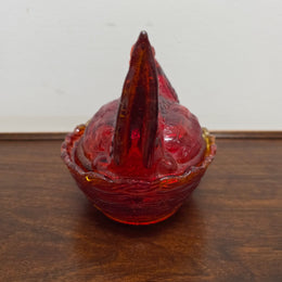 Vintage Amberina Glass Hen on Nest