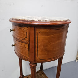 Louis XVI Style Round 2 Drawer Side Table With Fitted Marble Top And Lower Shelf | Antique & Vintage | Moonee Ponds Antiques | Australia Wide Delivery