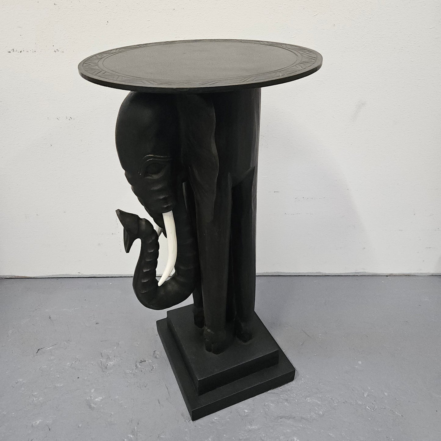 Unusual Hand Carved Ebonized Timber Elephant Side Table