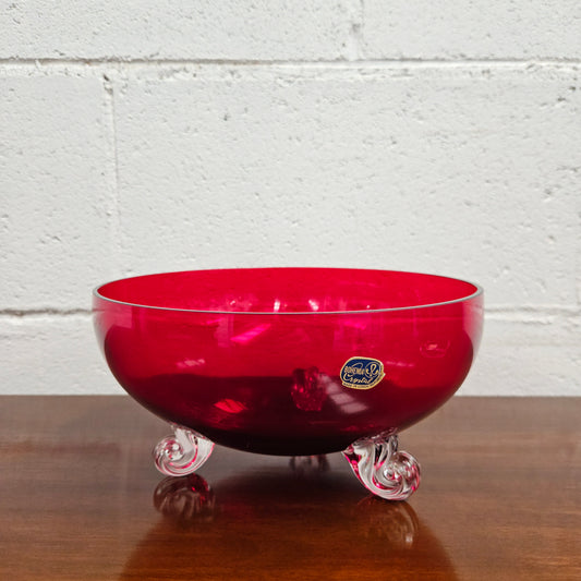 Vintage Bohemian Red Ruby Crystal Bowl on Feet