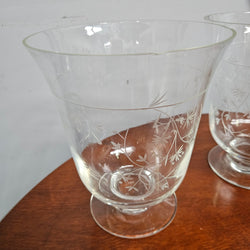 Pair Victorian Or Earlier Etched Glass Vases/Candle Holders