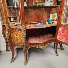 Rare Rosewood Vitrine With Stunning Hand Painted Panels & Gilt Bronze Ormolu trim