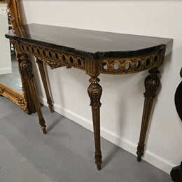 French Louis 16th Style Gilt & Black Marble Top Console Table