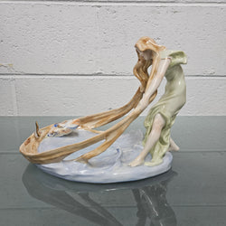 Rare PMP Dresden Plaue Schierholz Porzelain Art Nouveau Lady In Fish Pool | Antique & Vintage | Moonee Ponds Antiques | Australia Wide Delivery