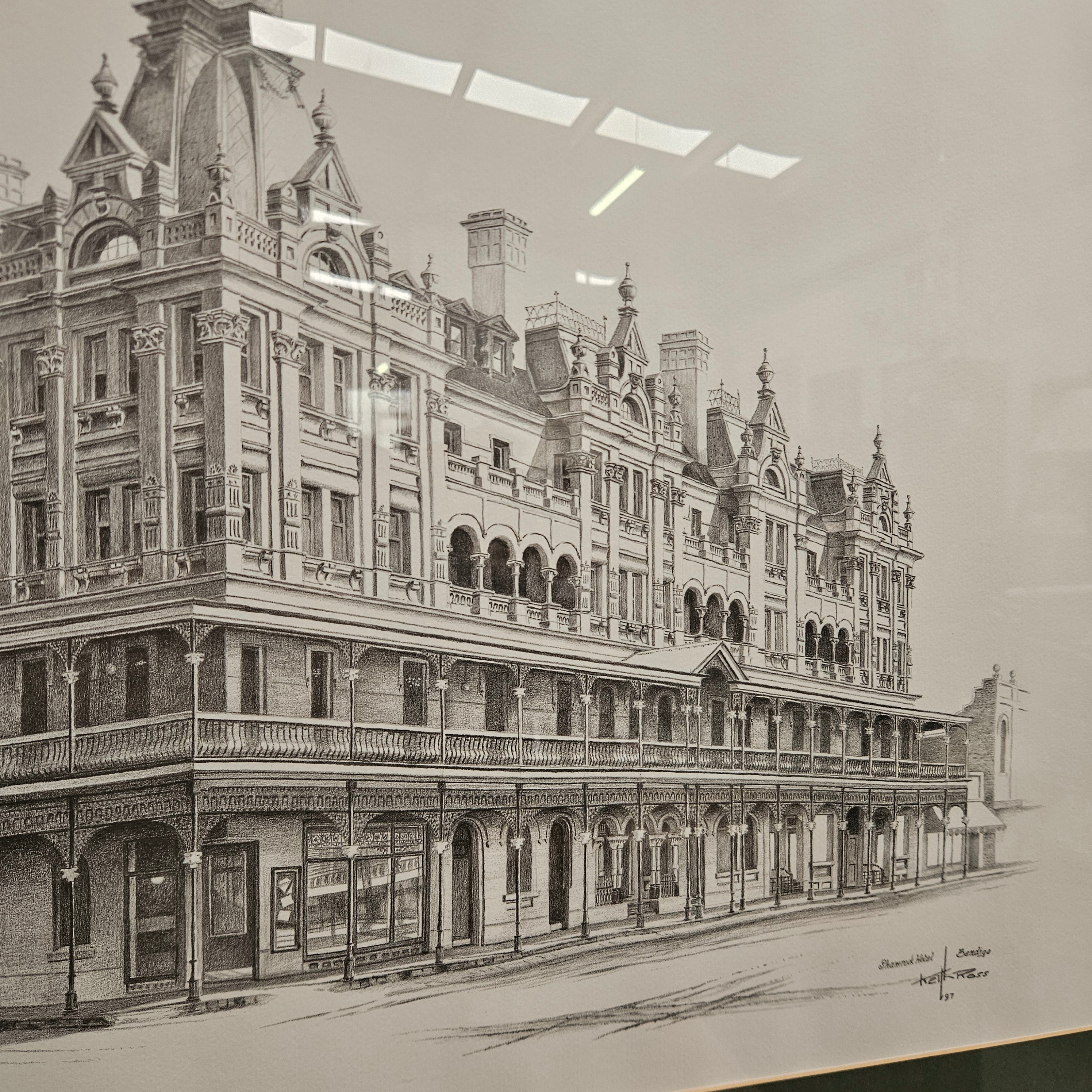 Lithograph by Keith Ross of Shamrock Hotel Bendigo | Antique & Vintage | Moonee Ponds Antiques | Australia Wide