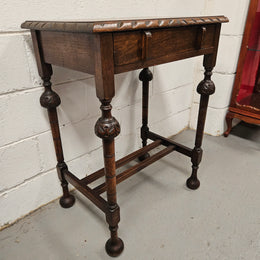 Period Oak Side Table With Drawer