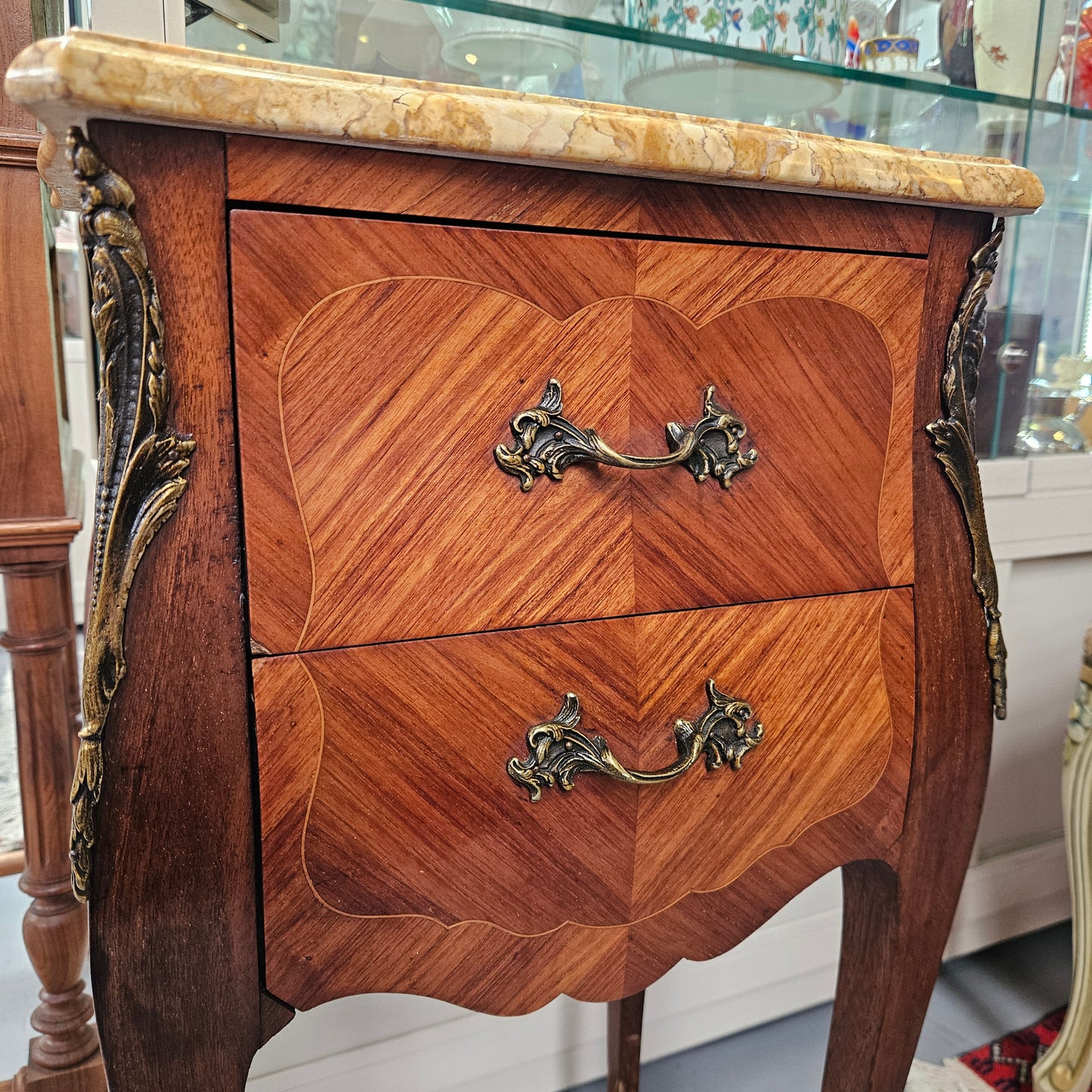 Louis XV Style Marble Top Bedside Table