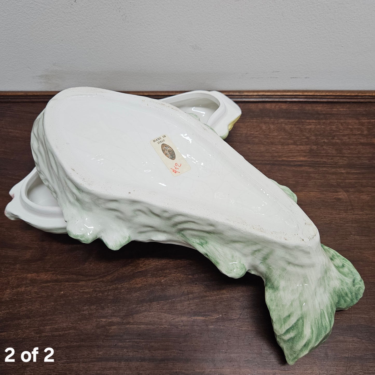 Vintage Italian Hand painted Majolica Fish Covered Dish