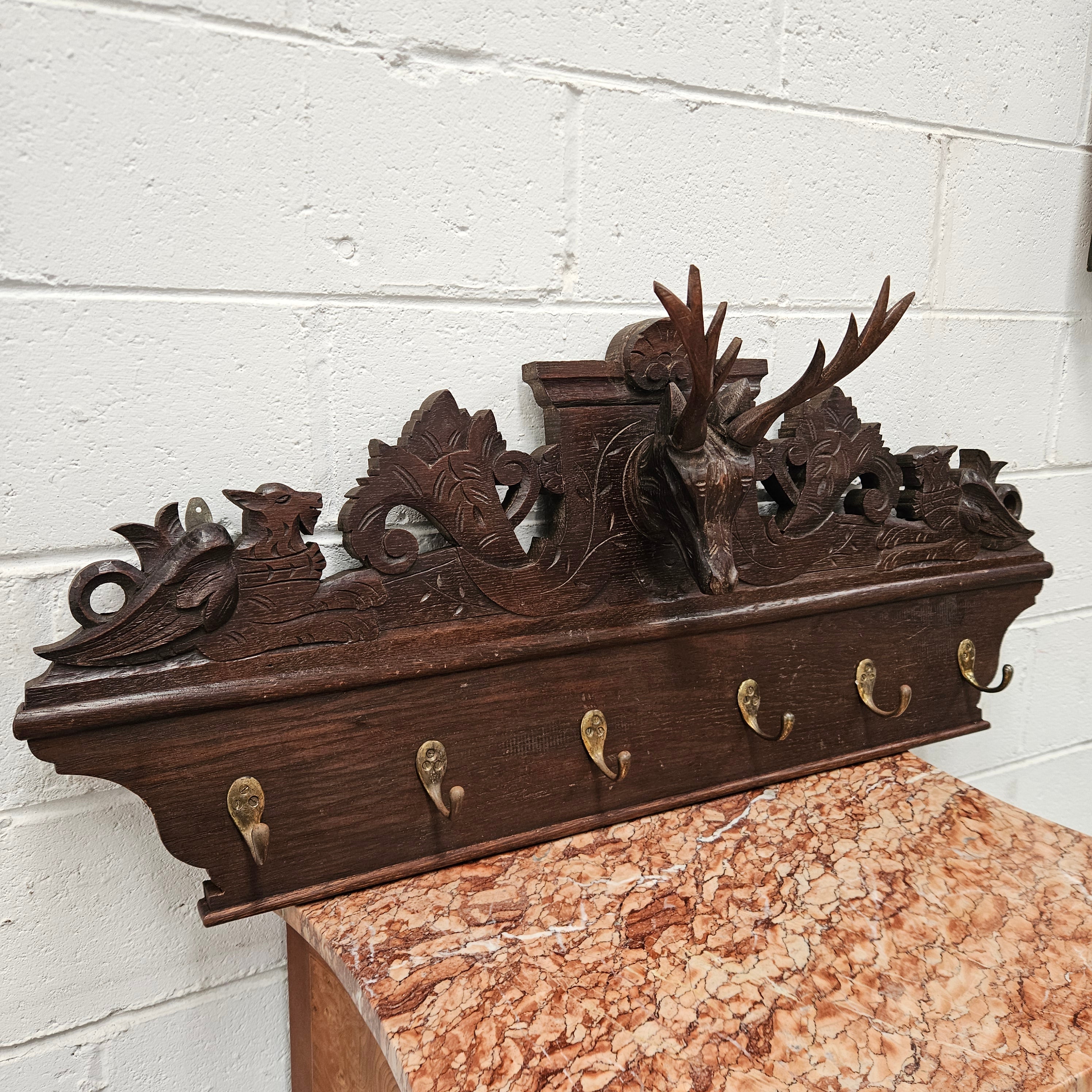 Antique Dark Oak Hand Carved Wall Rack | Antique & Vintage | Moonee Ponds Antiques | Australia Wide
