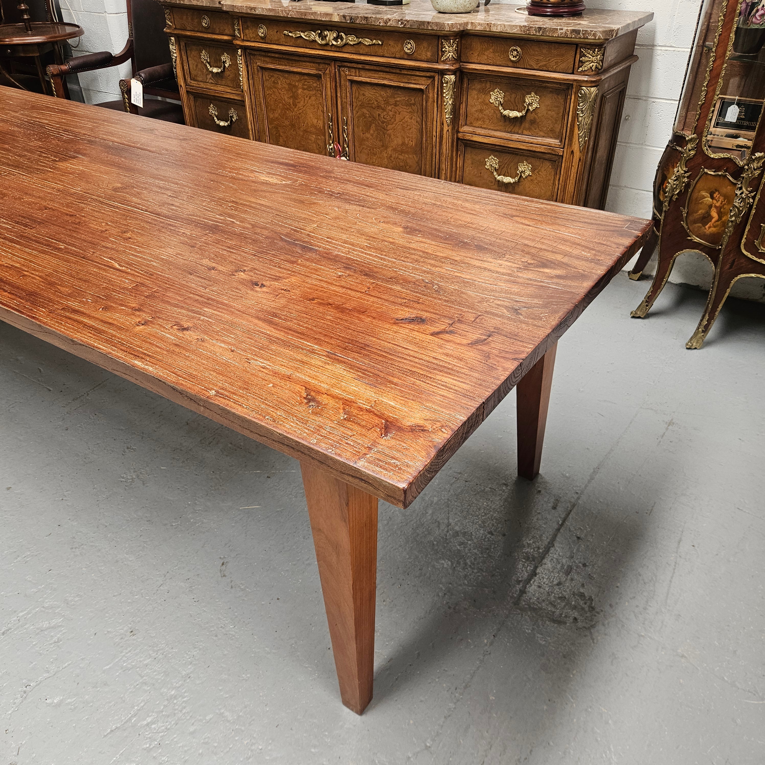 3 Meter Vintage Reclaimed Elm Top Farmhouse Style Dining Table | Antique & Vintage | Moonee Ponds Antiques | Australia Wide