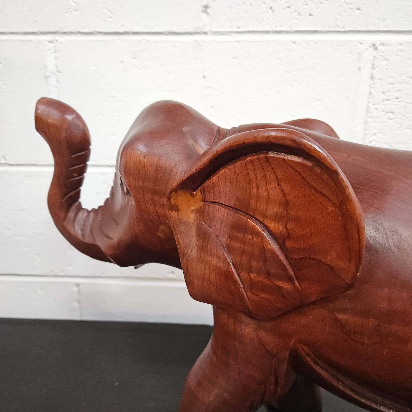 Vintage Carved Wooden Elephant Statue