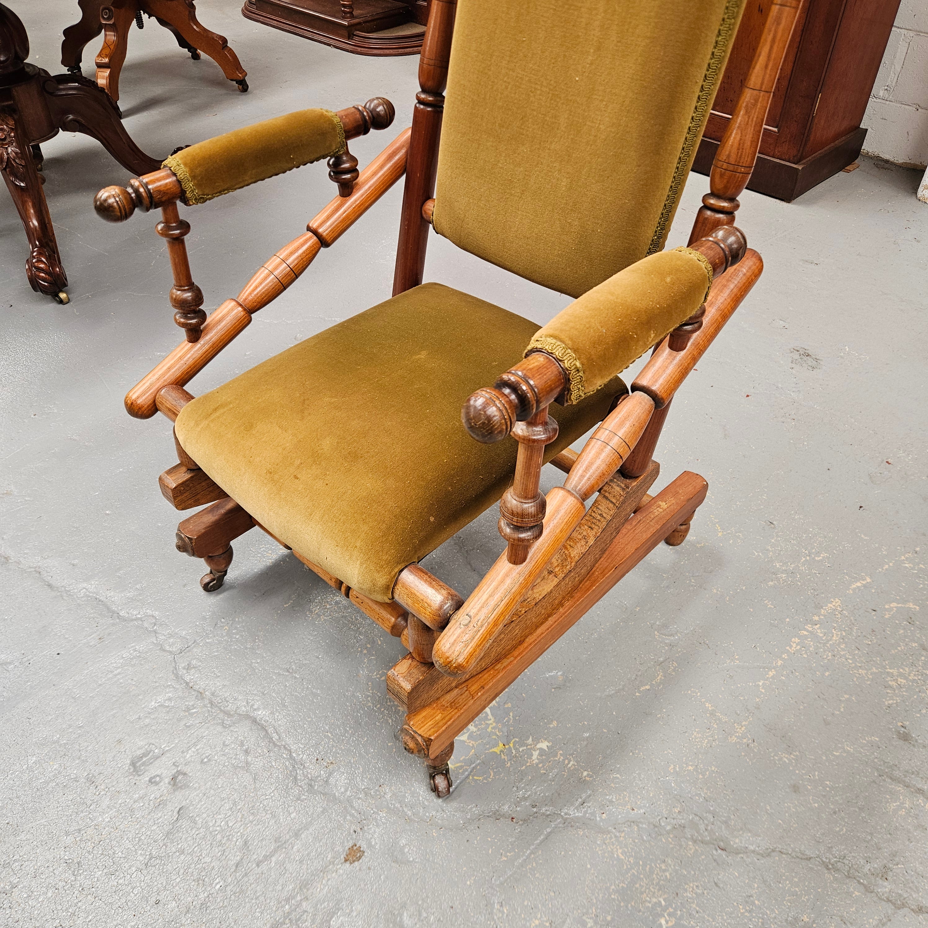 Edwardian Walnut Upholstered Rocking Chair | Antique & Vintage | Moonee Ponds Antiques | Australia Wide Delivery