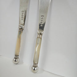 Pair Antique Mother Of Pearl & Silver Plate Butter Knives | Antique & Vintage | Moonee Ponds Antiques | Australia Wide Delivery