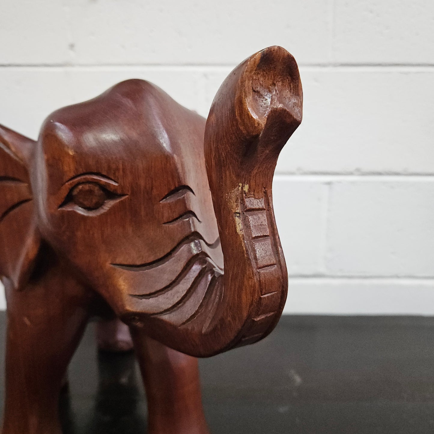 Vintage Carved Wooden Elephant Statue