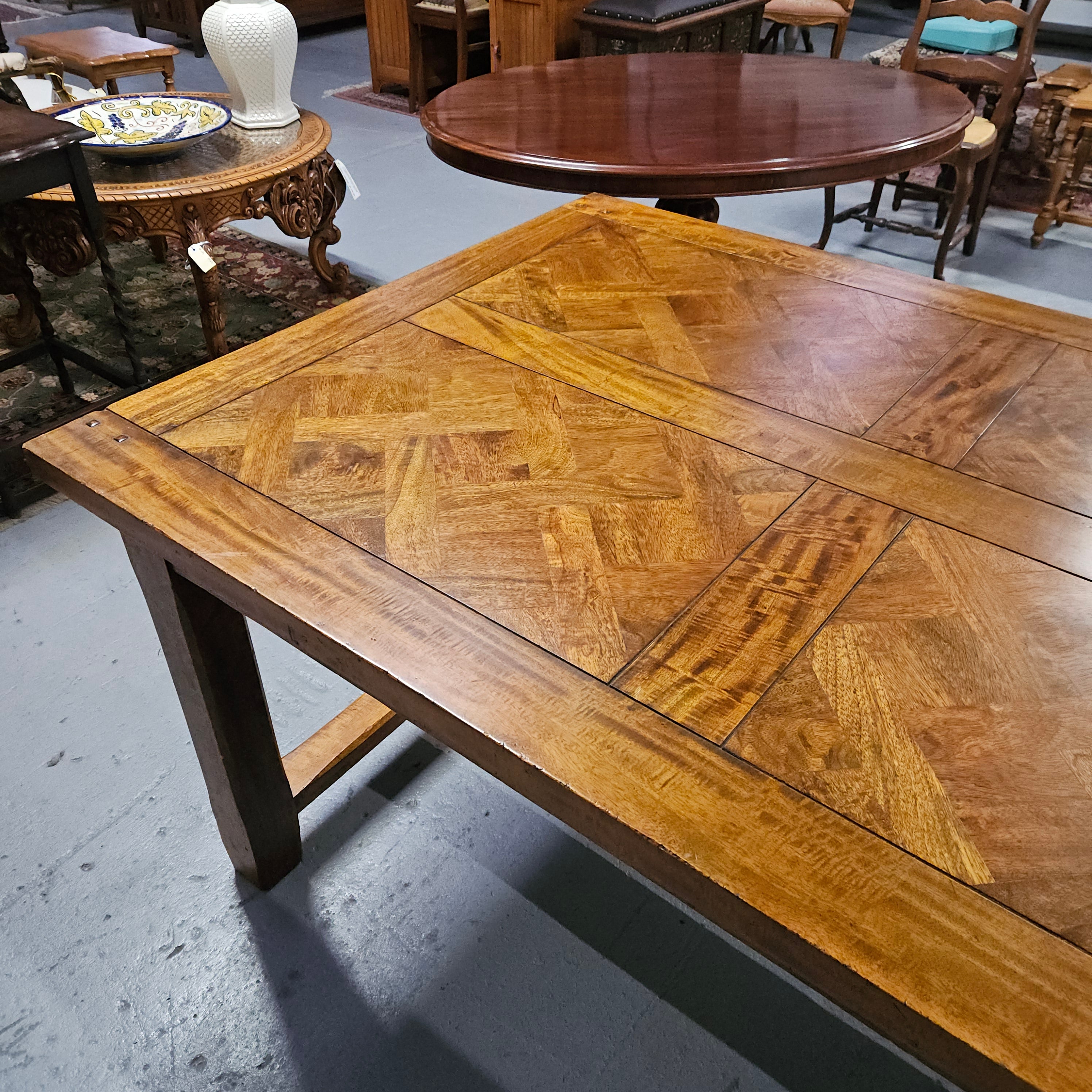 French Style Parquetry Top Fruit wood Farmhouse Extension Table | Antique & Vintage | Moonee Ponds Antiques | Australia Wide Delivery
