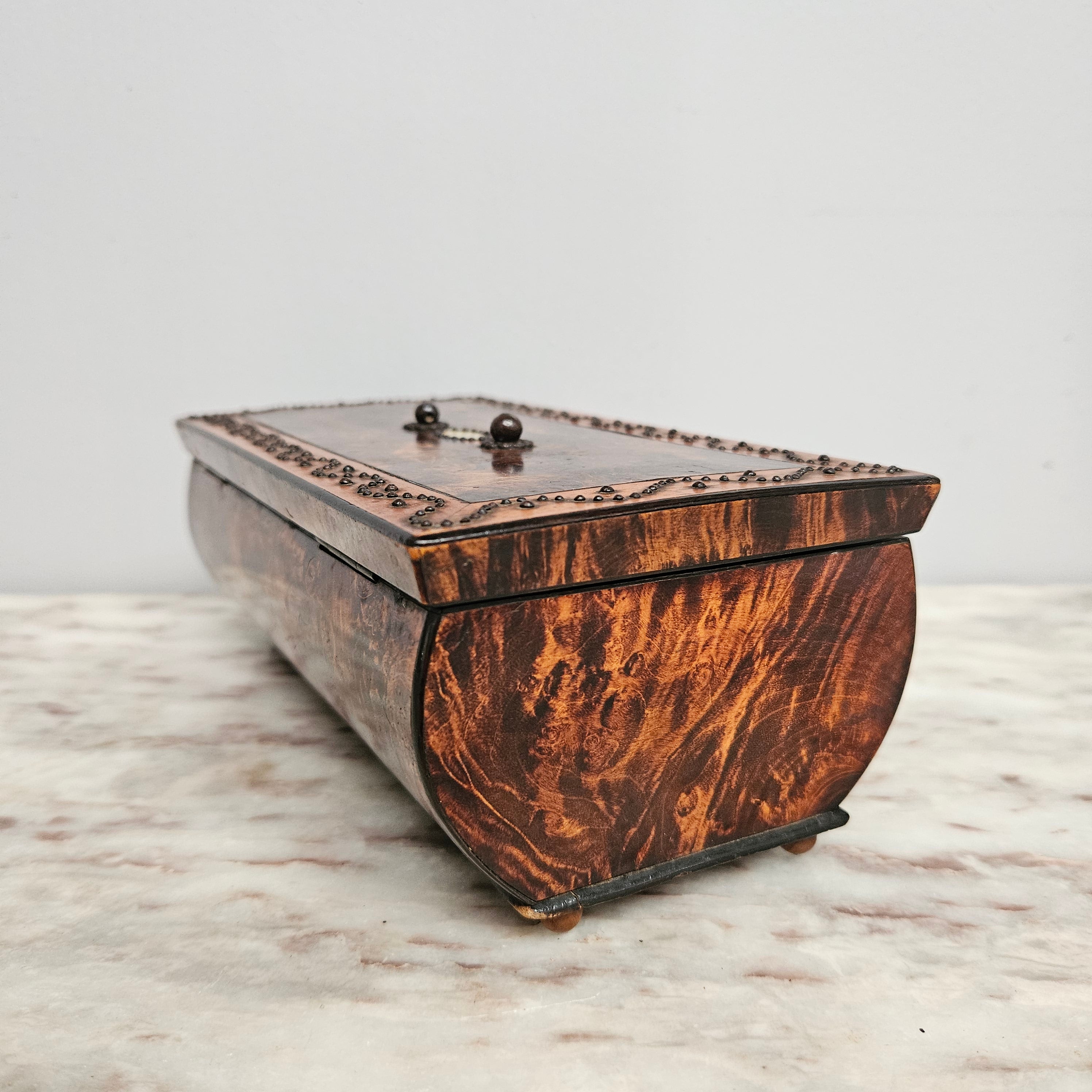 French Mulberry (Burl Ash) Trinket Box with Key | Antique & Vintage | Moonee Ponds Antiques | Australia Wide Delivery