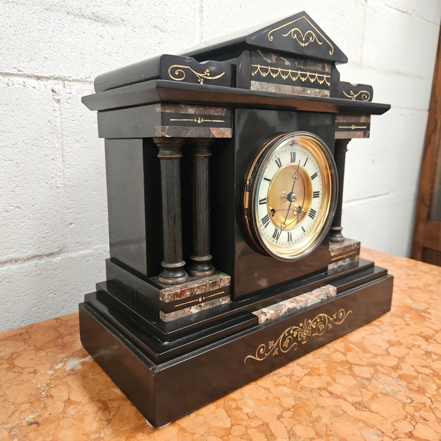 Stunning Kilpatrick & Co Mantle Clock Inlaid Marble/Slate Case