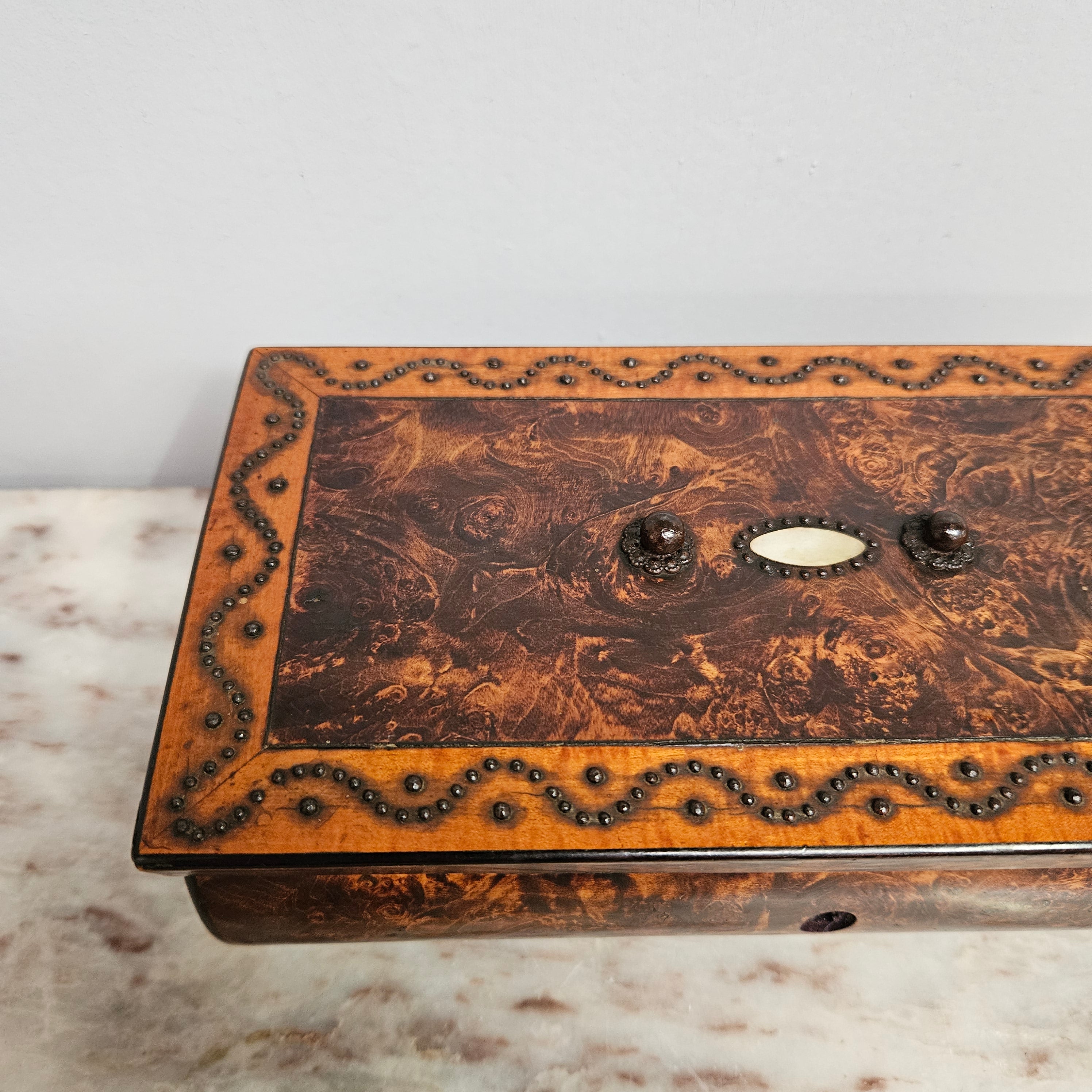 French Mulberry (Burl Ash) Trinket Box with Key | Antique & Vintage | Moonee Ponds Antiques | Australia Wide Delivery