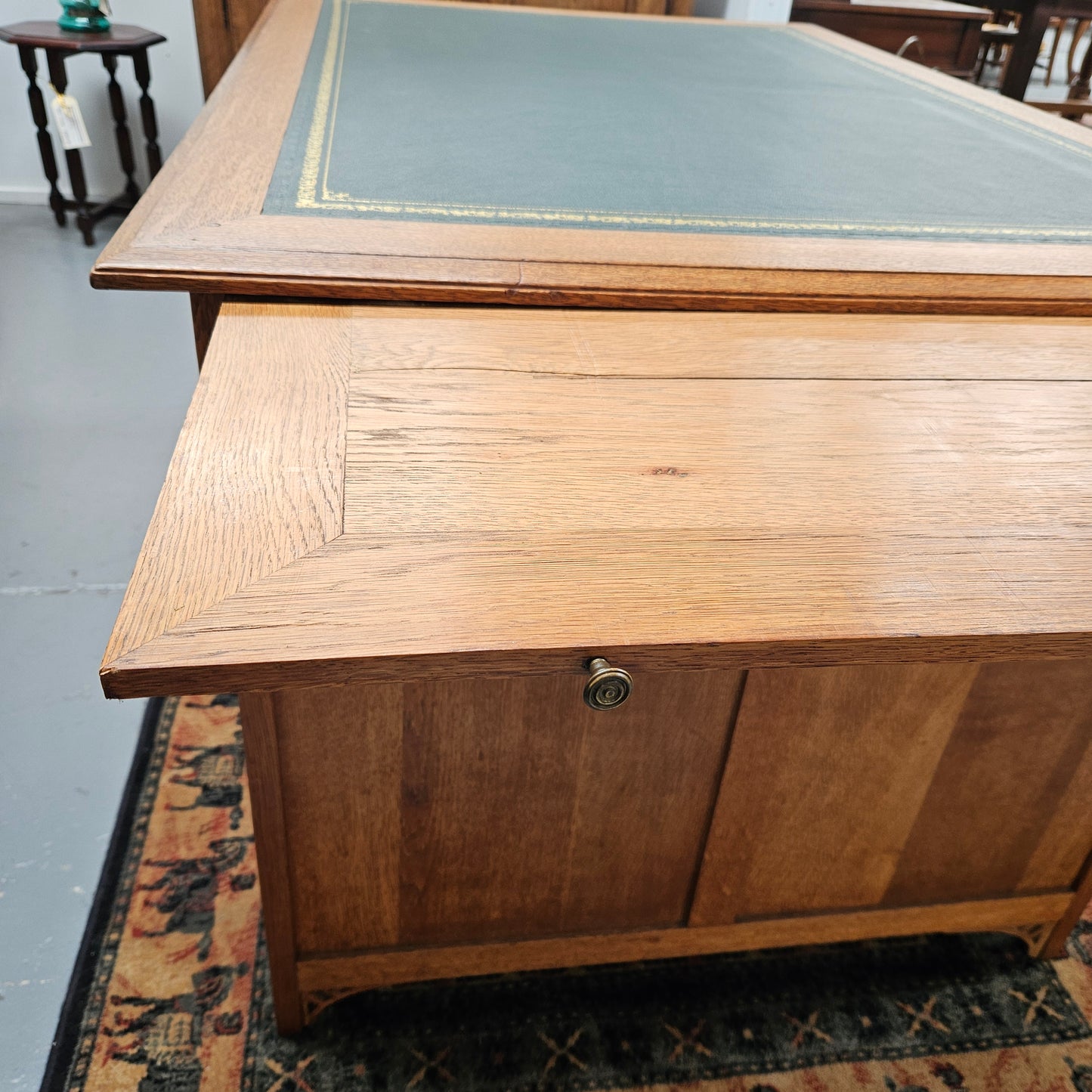 French Oak Art Deco Full Partners Desk With Leather Top