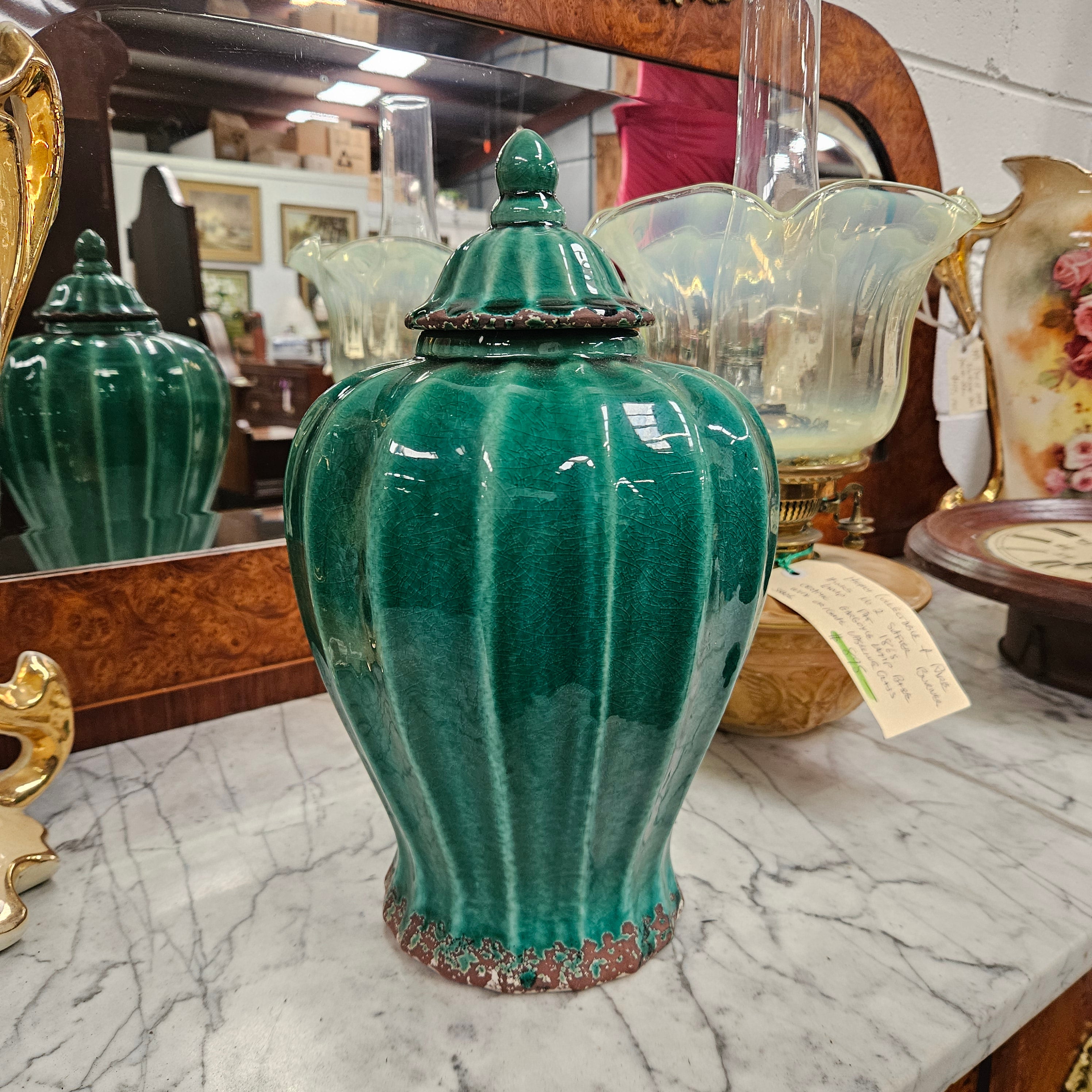 Vintage Ceramic Green Ginger Jar