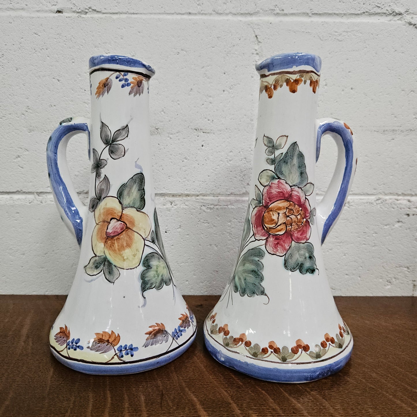 Pair of Hand Painted Portguese Pottery Coimbra Jug/Vases