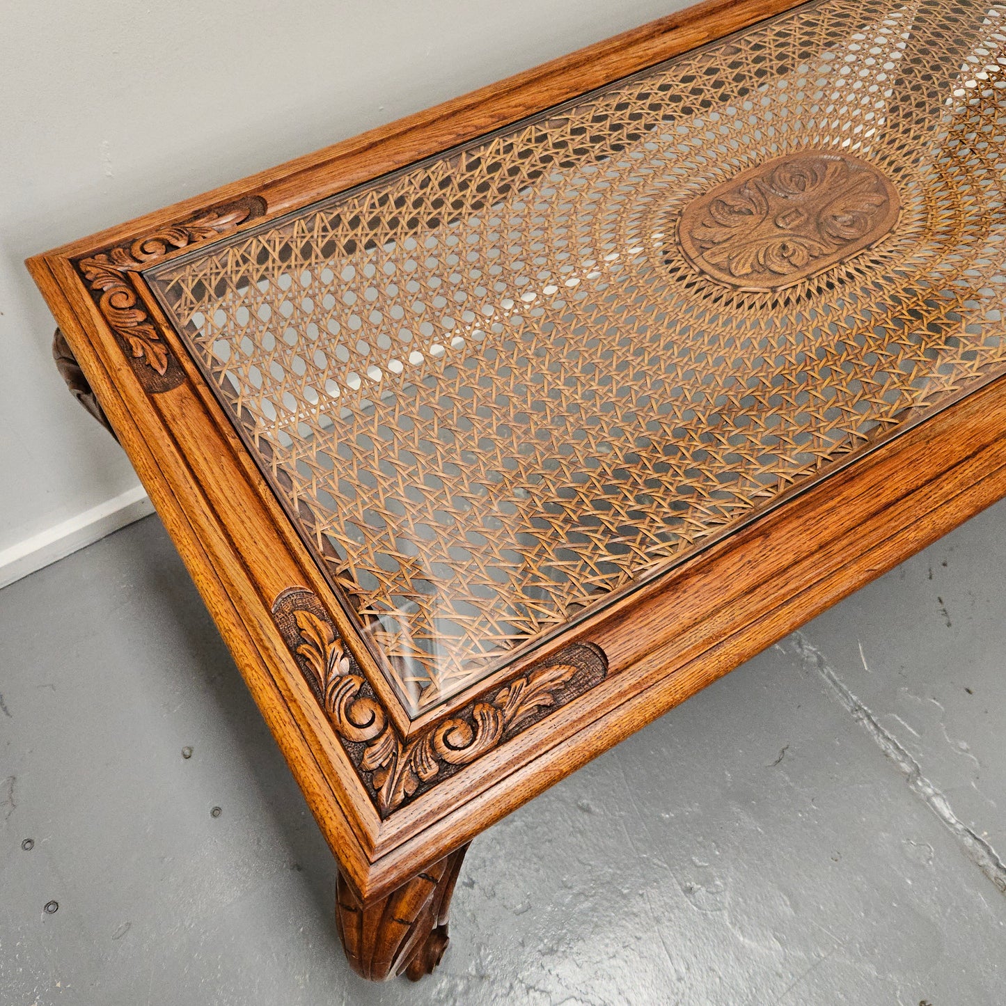 French Oak Cane Insert Coffee Table