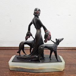 Small Art Deco Bronze Lady With 2 Borzoi Dogs | Antique & Vintage | Moonee Ponds Antiques | Australia Wide Delivery