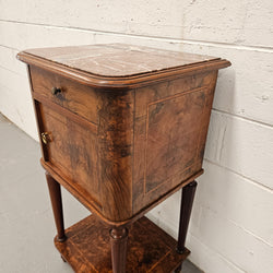 French Figured Walnut Marble Top Bedside | Antique & Vintage | Moonee Ponds Antiques | Australia Wide Delivery