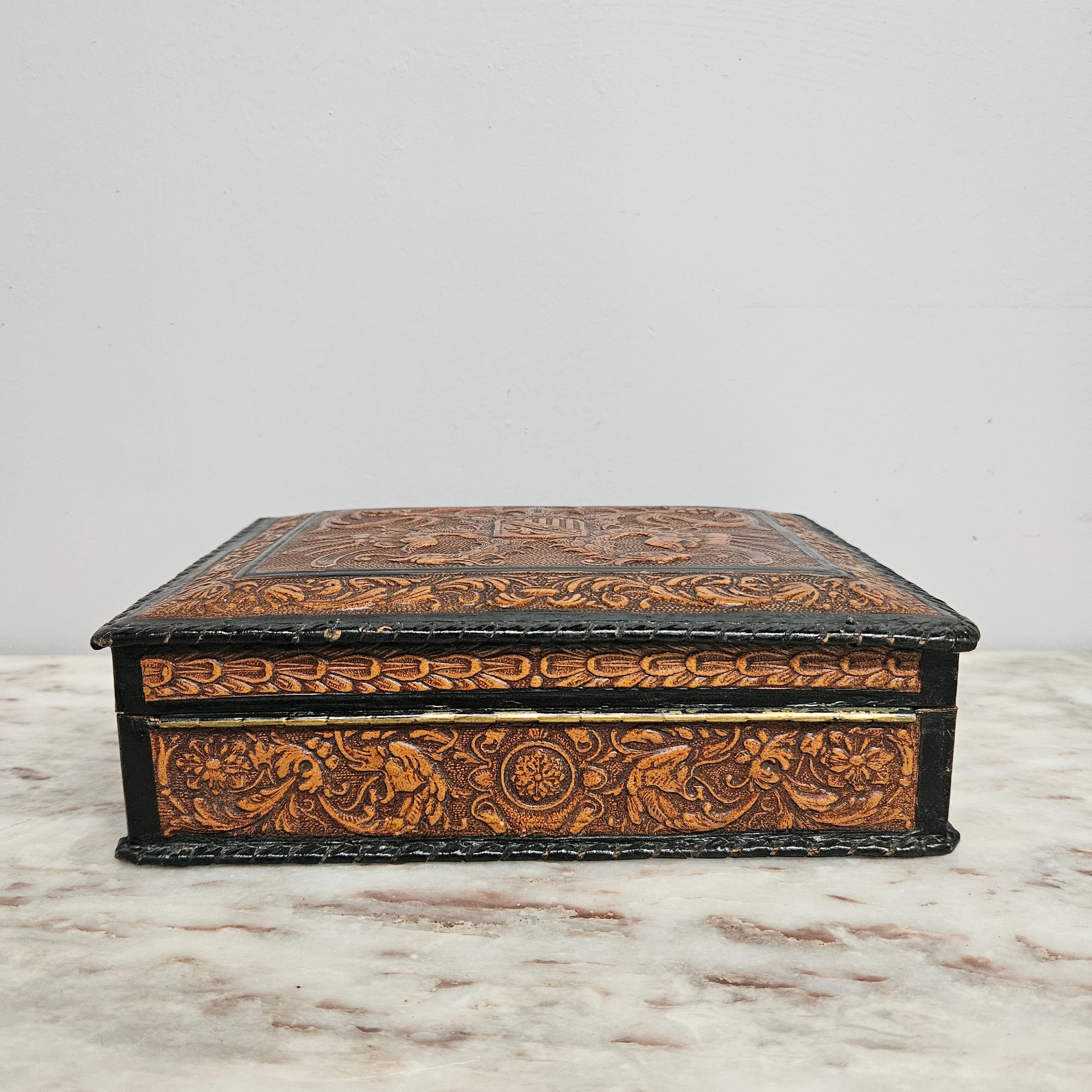Vintage Spanish Embossed Leather Trinket/Jewellery Box | Antique & Vintage | Moonee Ponds Antiques | Australia Wide Delivery