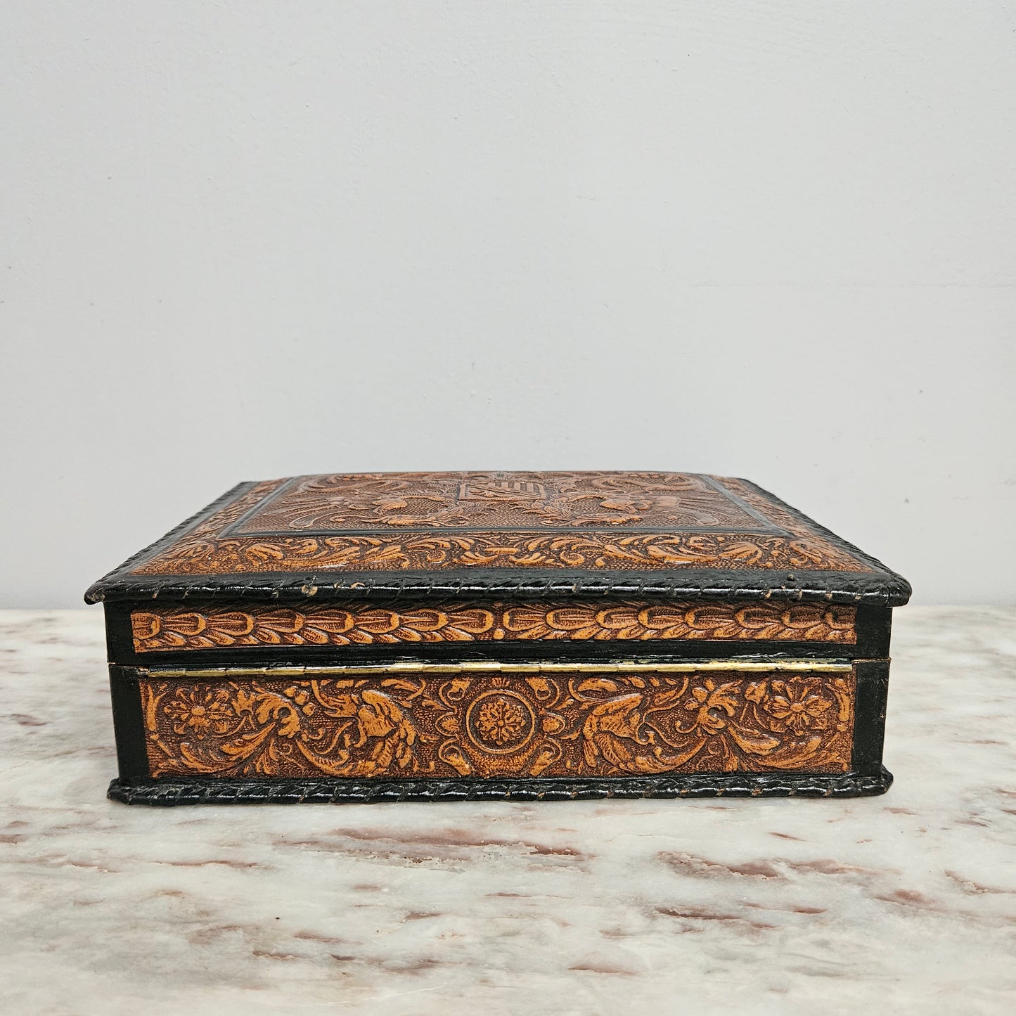 Vintage Spanish Embossed Leather Trinket/Jewellery Box