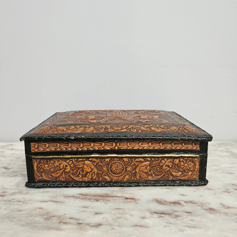 Vintage Spanish Embossed Leather Trinket/Jewellery Box