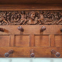 Antique Australian Oak Carved Large Hat Rack