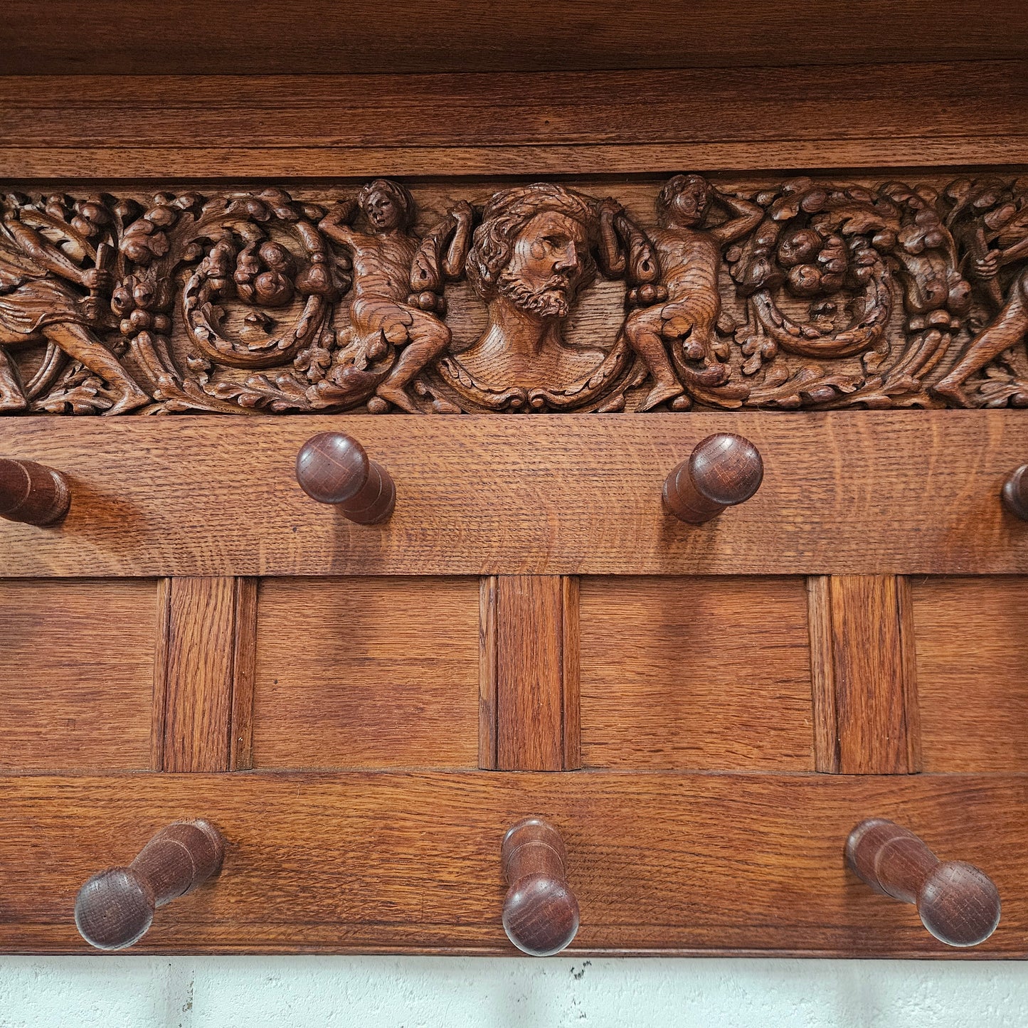 Antique Australian Oak Carved Large Hat Rack