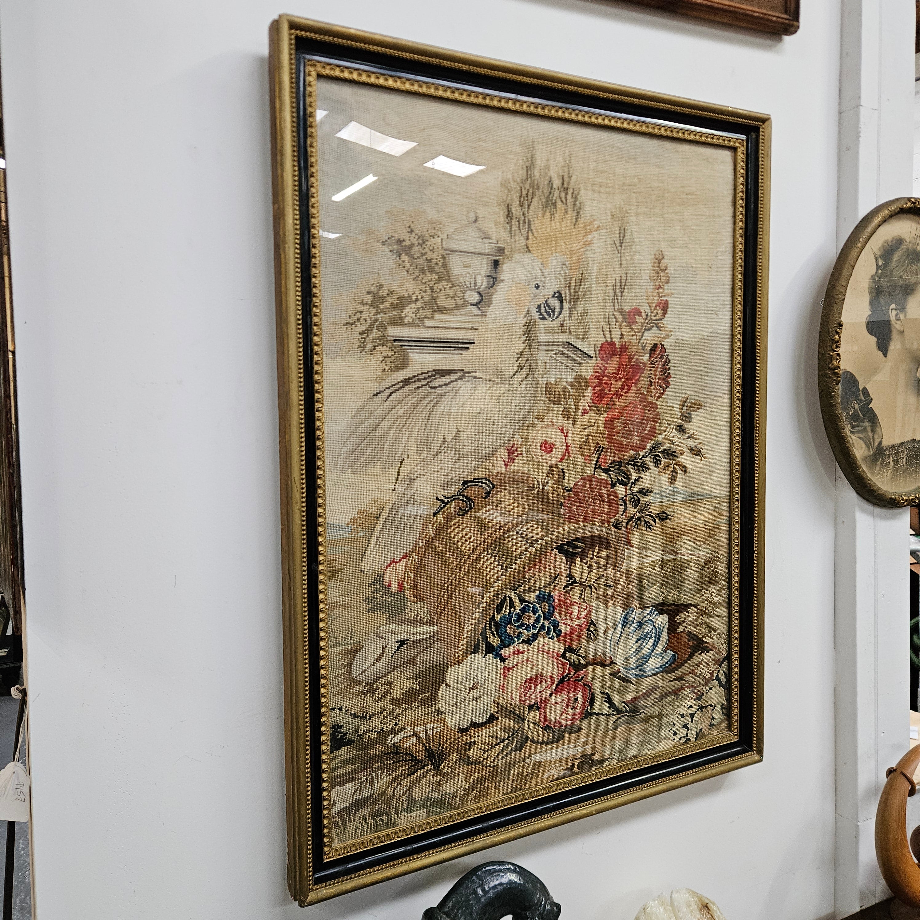 Victorian Tapestry in Glass and Gilt Wooden Frame | Antique & Vintage | Moonee Ponds Antiques | Australia Wide