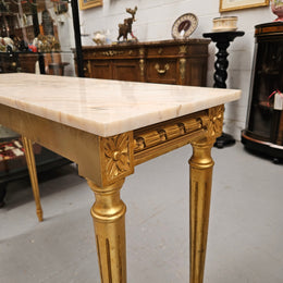 Louis XVI Style Gilt Console Table With Marble Top