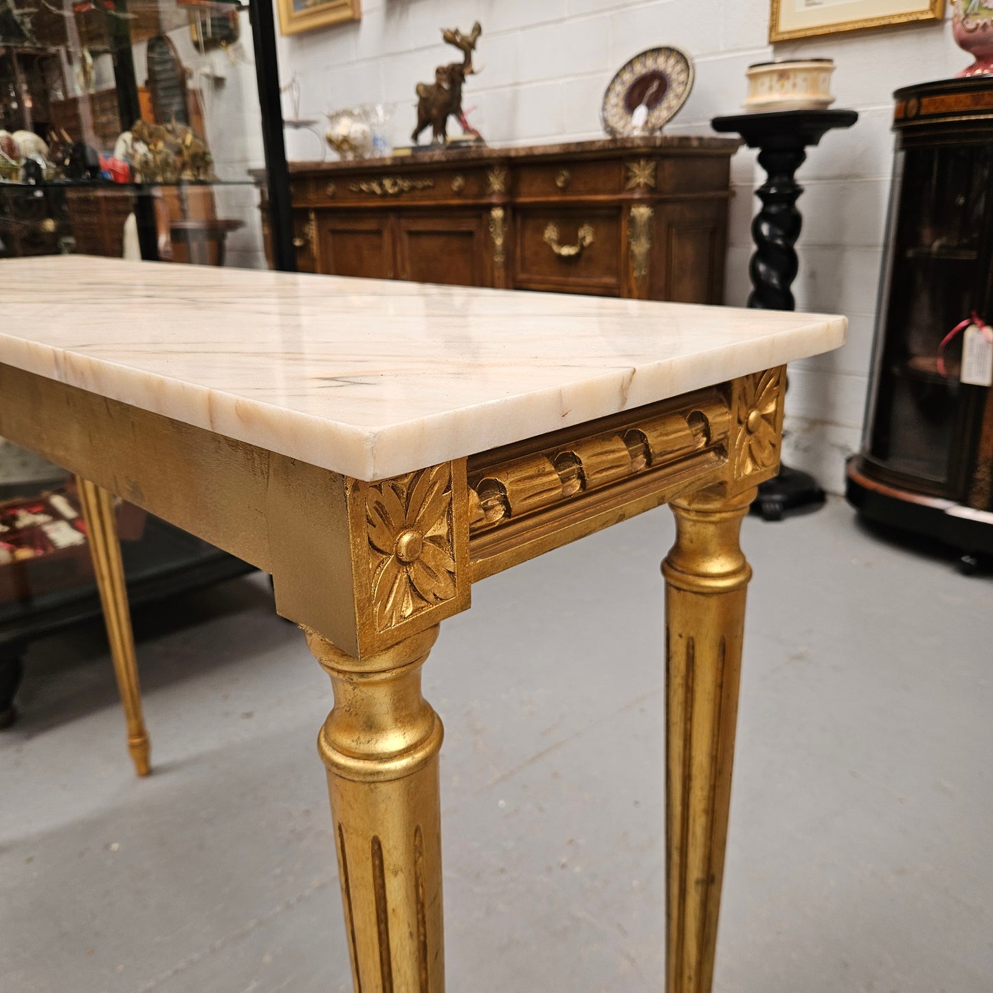 Louis XVI Style Gilt Console Table With Marble Top