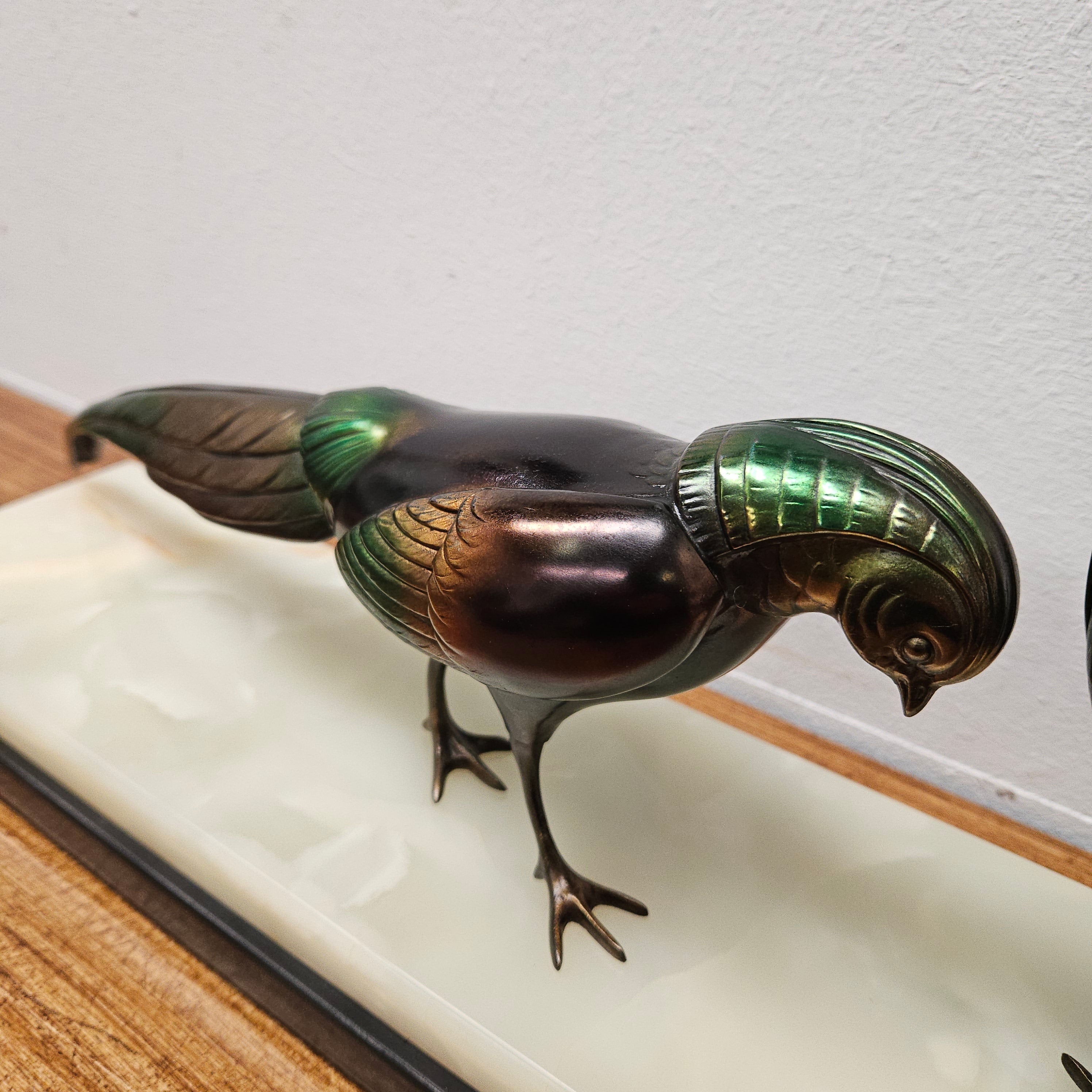 French Art Deco Pair Of Spelter Pheasants On A Marble Plinth | Antique & Vintage | Moonee Ponds Antiques | Australia Wide Delivery