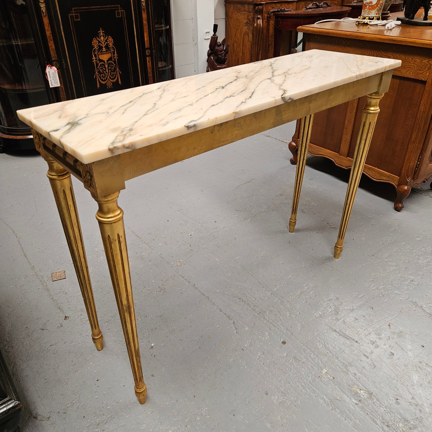 Louis XVI Style Gilt Console Table With Marble Top