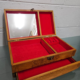 Vintage Chinese Maple Jewellery Box With Hand Carvings