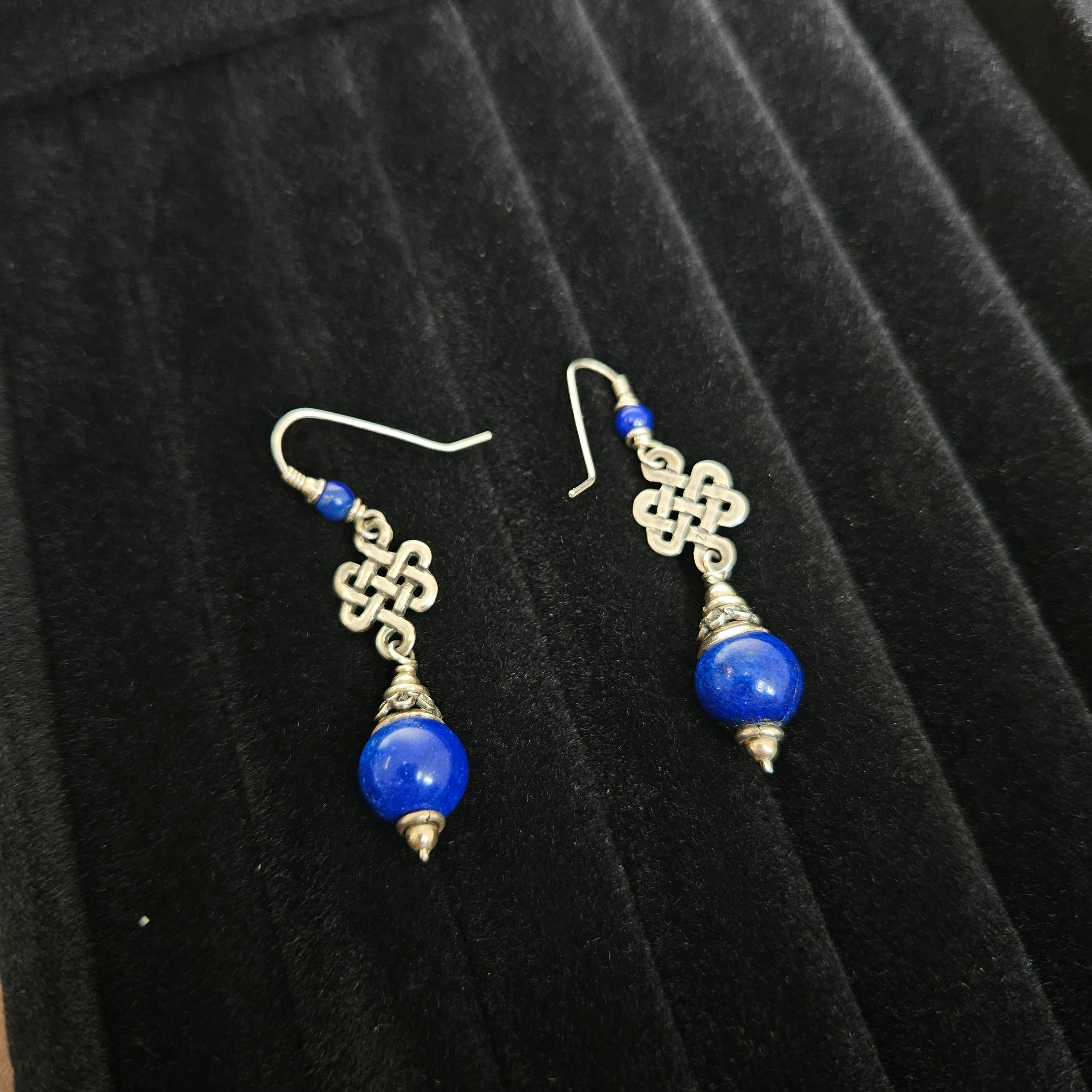 Celtic Design Lapis Lazuli Silver Drop Earrings