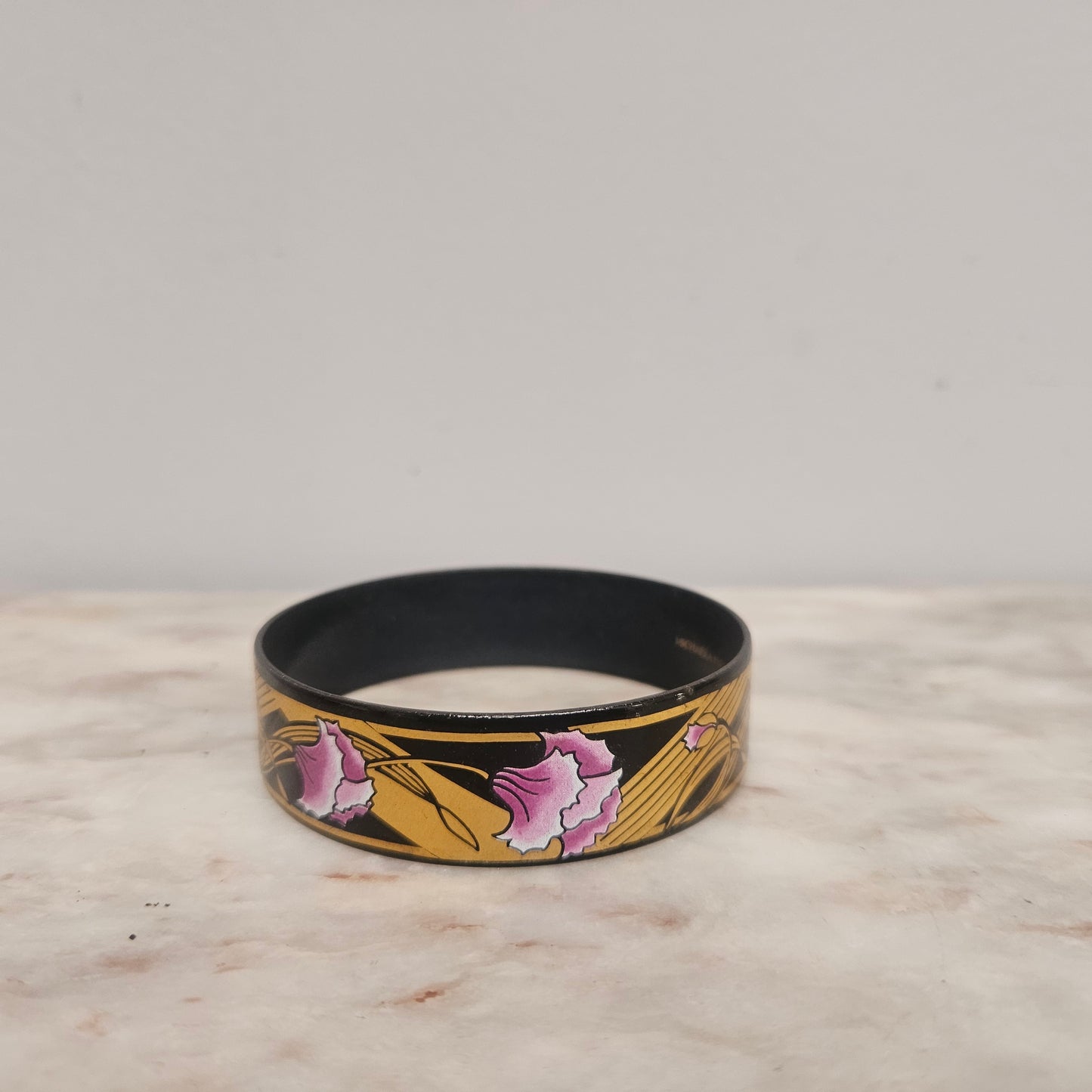 Vintage "Michaela Frey" Black Enamel Gold Tone Bangle / Bracelet
