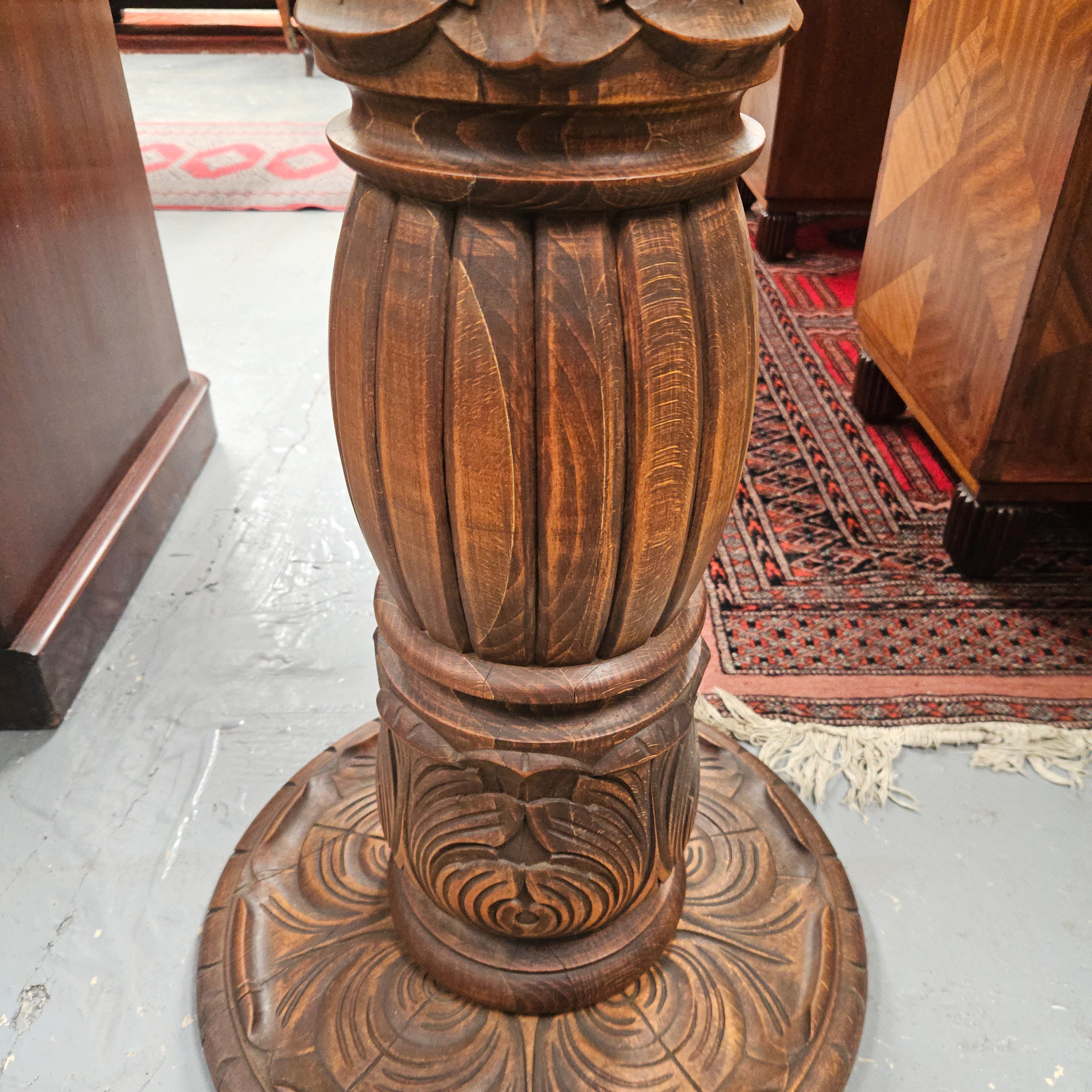 Nicely Carved French Oak Pedestal | Antique & Vintage | Moonee Ponds Antiques | Australia Wide Delivery