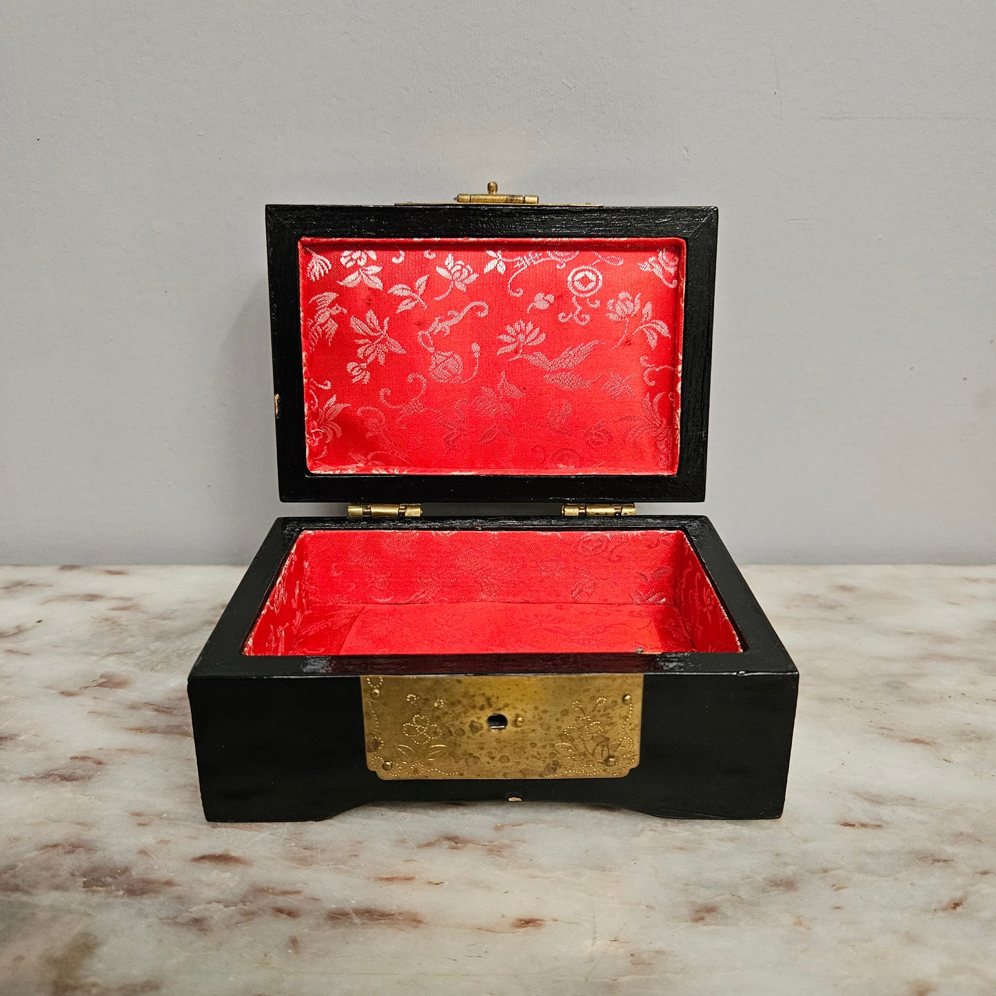 Chinese Lacquer & Brass Trinket Box