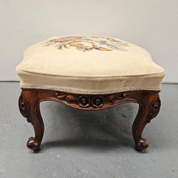 French Mahogany Louis XV Style Footstool With Floral Tapestry | Antique & Vintage | Moonee Ponds Antiques | Australia Wide Delivery