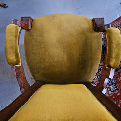 Edwardian Carved/Velvet Mahogany Armchair