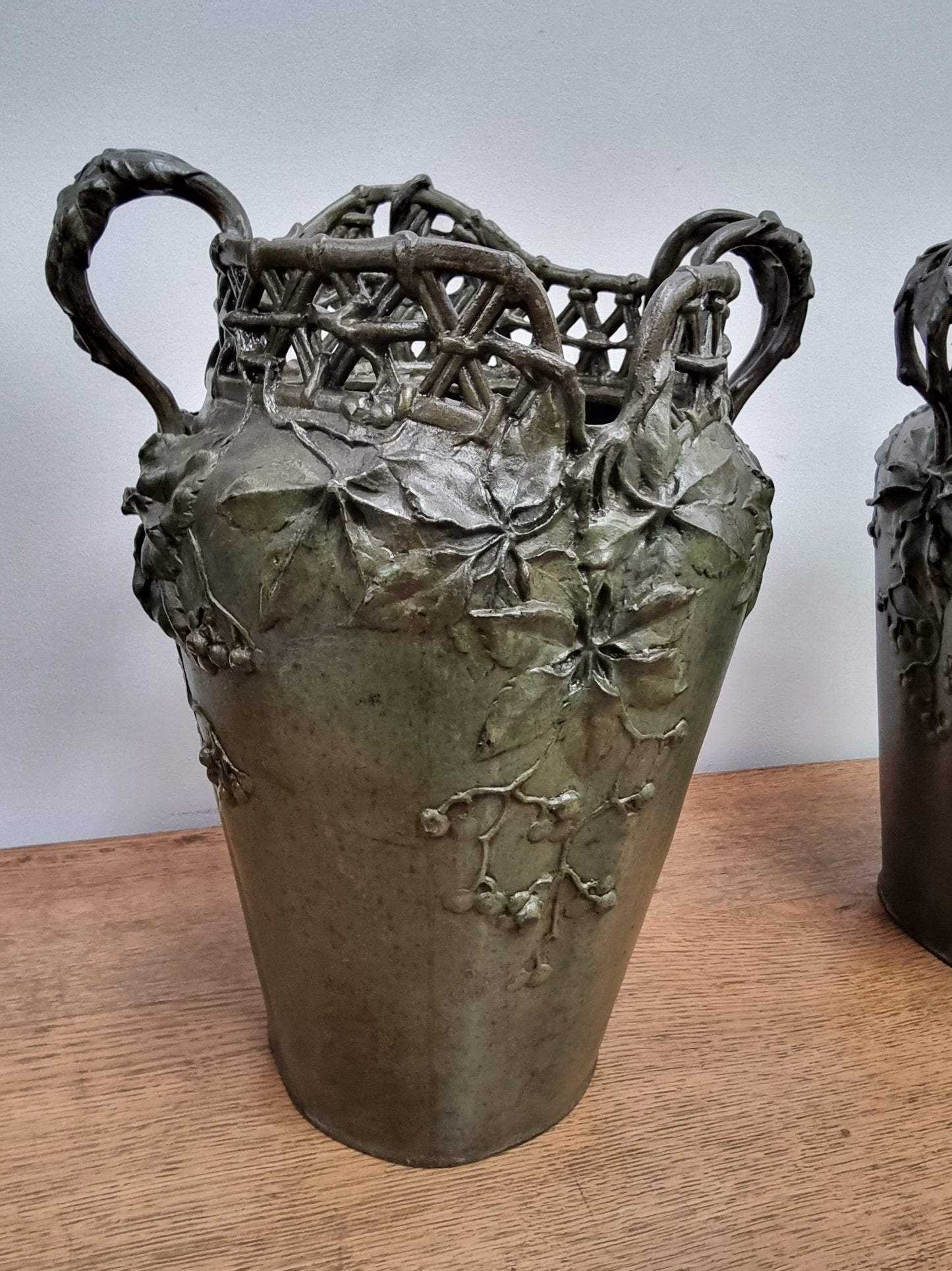 Stunning Pair Of Bronze Art Nouveau Vases by French Sculptor H. Bureau C:1890