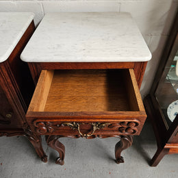 Pair of Louis XV Style White Marble Top Bedside Cabinets
