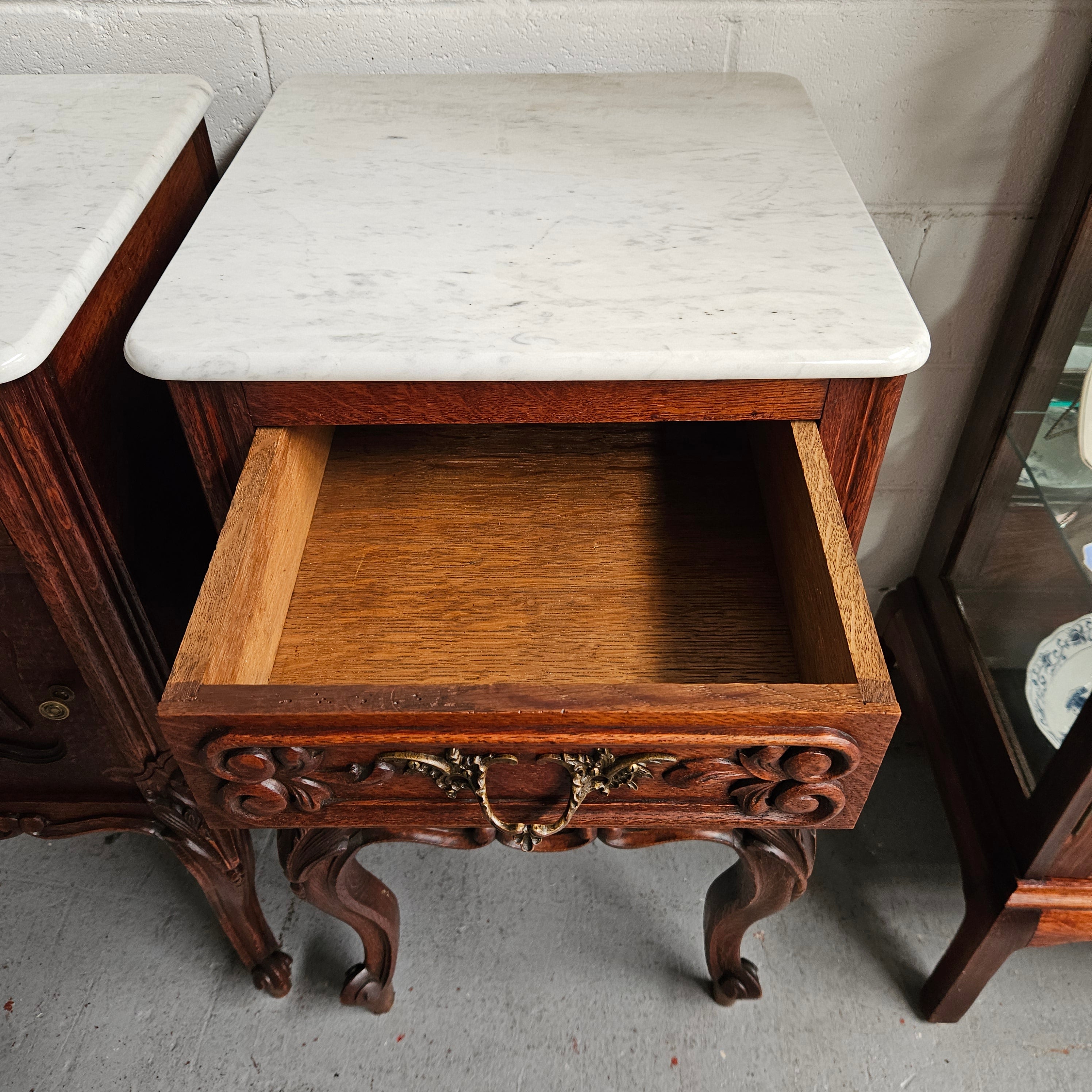 Pair of Louis XV Style White Marble Top Bedside Cabinets | Antique & Vintage | Moonee Ponds Antiques | Australia Wide Delivery