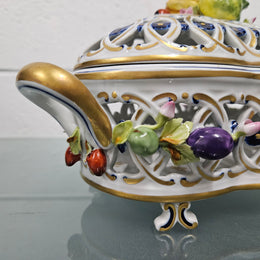 Vintage Servre Style Potpourri Holder With Fruit & Insects